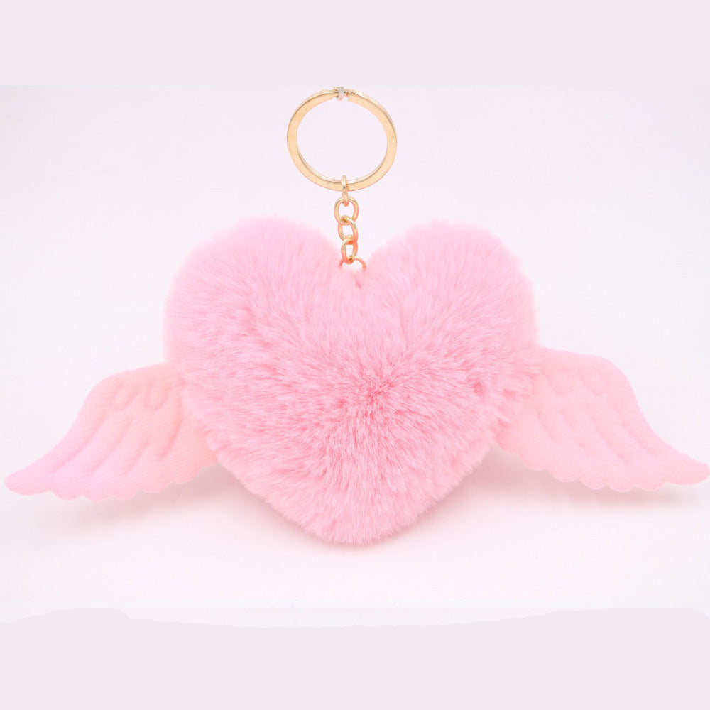 Heart Wings Wool Ball Keychain