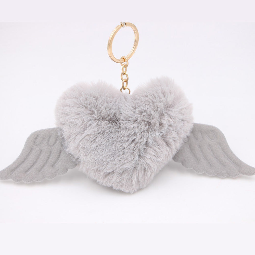 Heart Wings Wool Ball Keychain