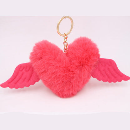 Heart Wings Wool Ball Keychain