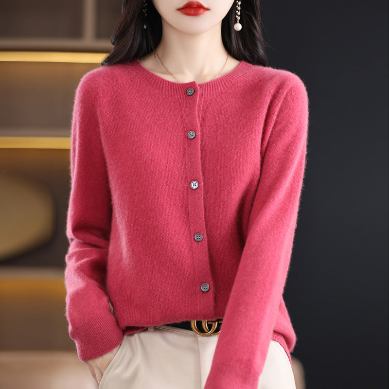 Andy Velvet Osmanthus Knit Round-Neck Cardigan