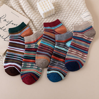 Mens Socks Harajuku-style Ankle Socks With Ethnic Patterns