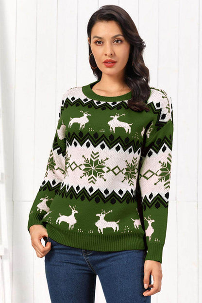 Reindeer Round Neck Sweater for Cozy Winter Style
