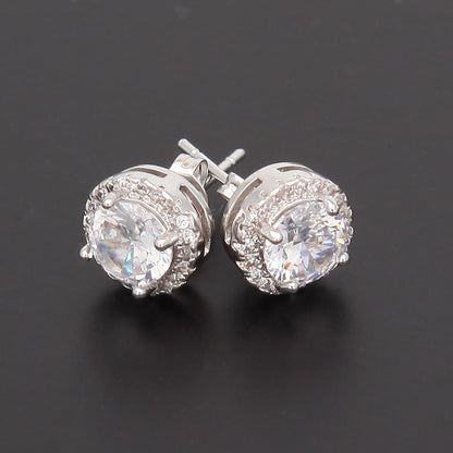 Hip Hop Four-Prong Black Zircon Earrings