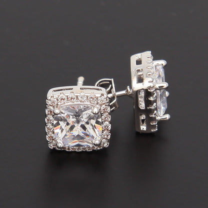 Hip Hop Four-Prong Black Zircon Earrings