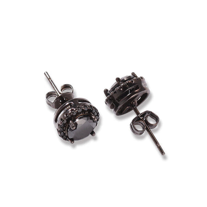 Hip Hop Four-Prong Black Zircon Earrings