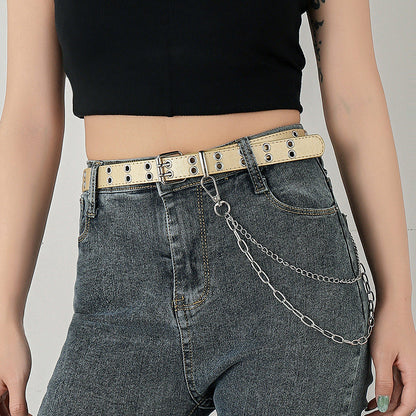 Jeans With Cutout Air Eye Punk Casual Belt