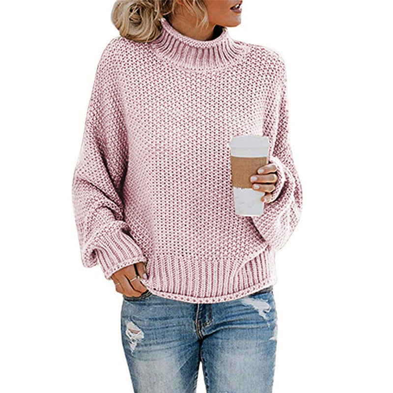 Solid Turtleneck Pullover Sweater Winter Fashion Casual Knitted Long-Sleeved Top Women's Clothing