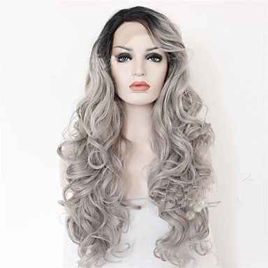 Grey Black Ombre Wavy Lace Wig