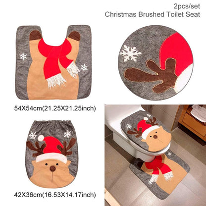 Christmas Santa Bathroom Curtain Toilet Seat Decor