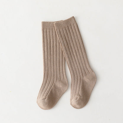 Sunken Stripe Socks Baby Plain Middle-long Stockings