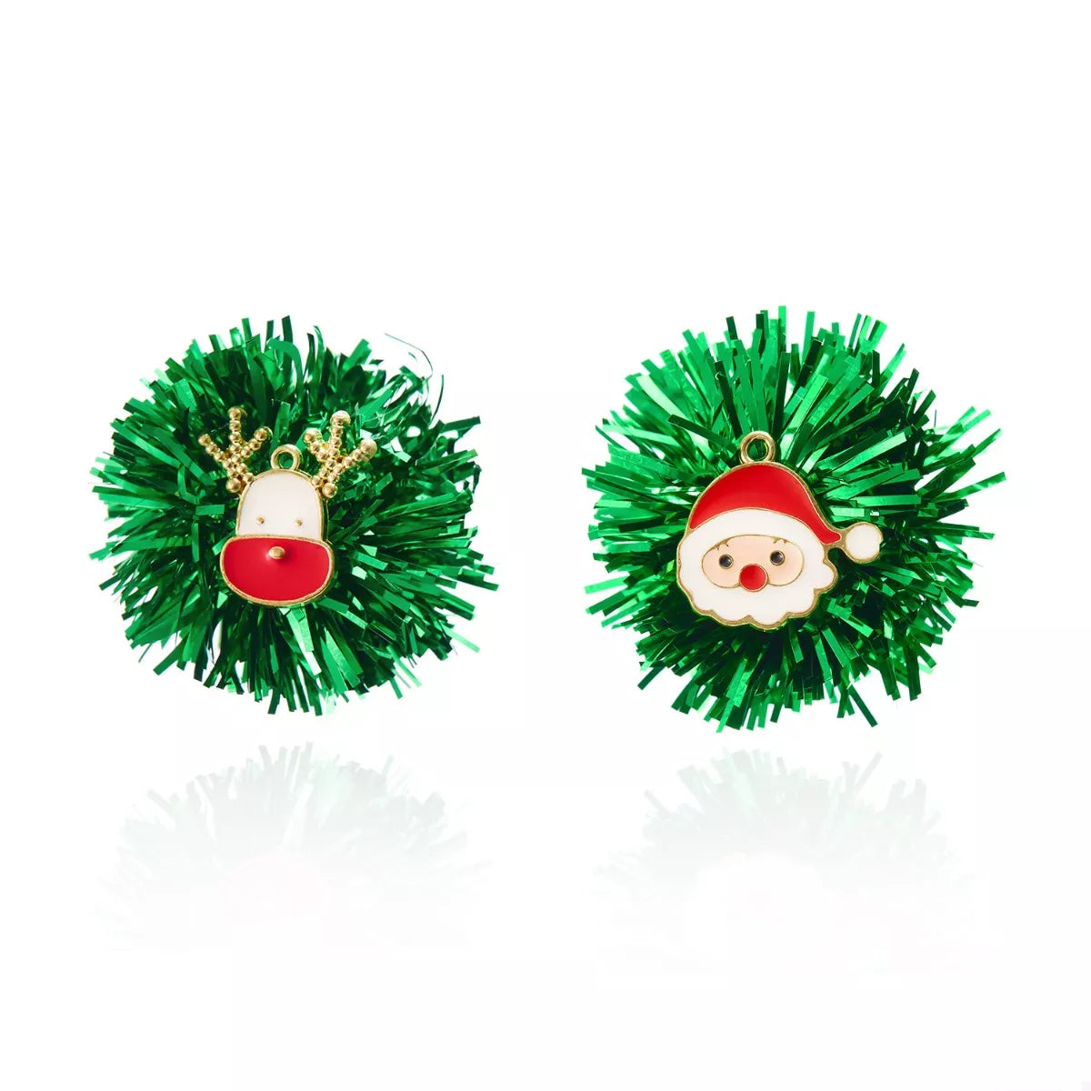 Christmas Asymmetrical Tinsel Ball Earrings