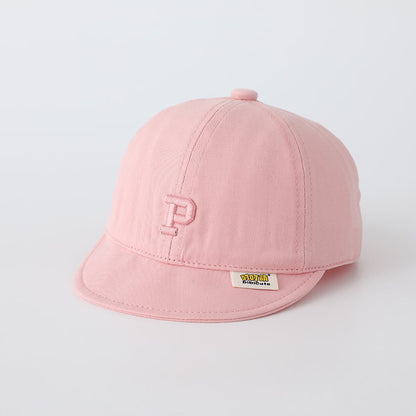 Children's Solid-color Letter P Three-dimensional Embroidered Adjustable Simple And Trendy Soft-brim Baseball Cap Suitable For Outdoor Outings
