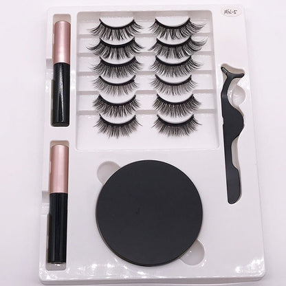 Eight Pairs Of Magnet False Eyelashes With Round Box Mirror Magnetic Iron-Absorbing Stone Eyelashes Magnetic Eyeliner Liquid Eyelashes
