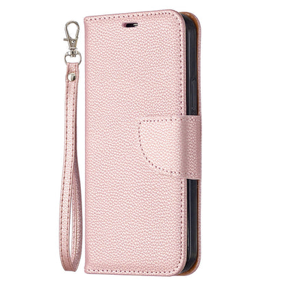 Lychee Pattern Solid Color Flip Leather Case Wallet Lanyard Phone Case