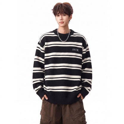 Men's FallWinter Color-Block Crew-Neck Striped Sweater
