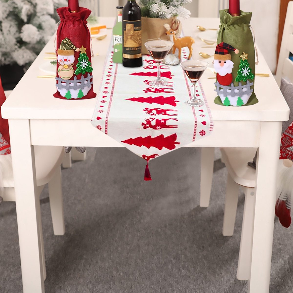 Christmas Elk Snowman Table Runner Decor