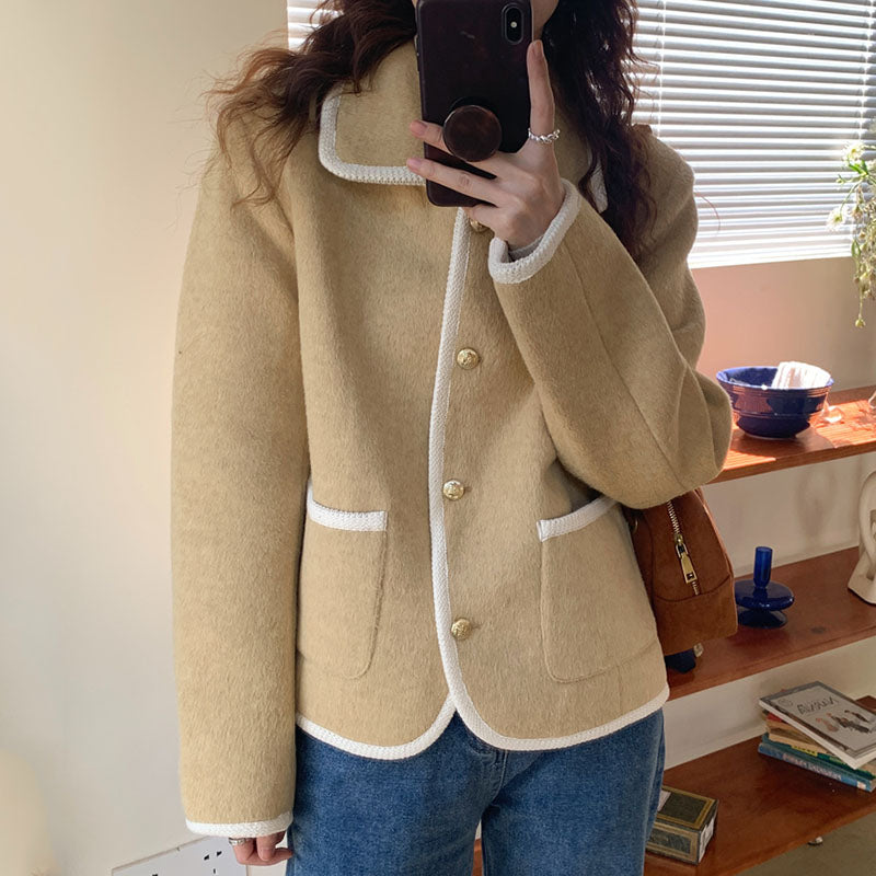 French Lapel Contrast Bezel Trim Chic Loose Jacket
