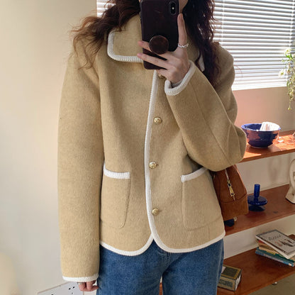 French Lapel Contrast Bezel Trim Chic Loose Jacket
