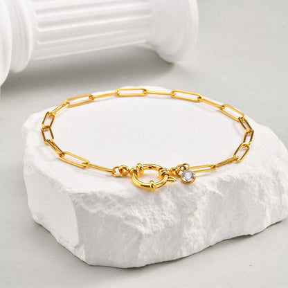 Stainless Steel Rectangular-link Bubble-clasp Gold Anklet