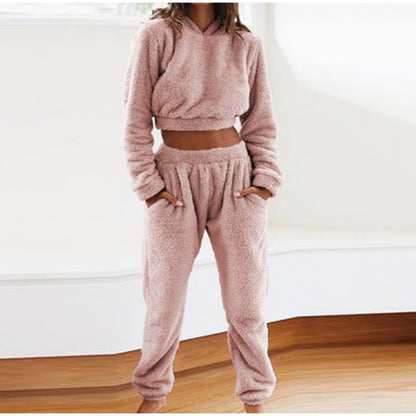 Women's Plush Hooded Casual Set