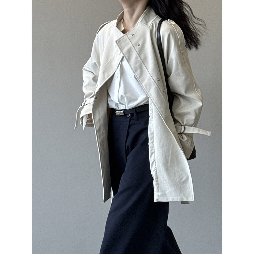 Stand Collar Trench Coat For Women Loose Casual Jacket