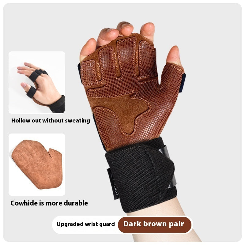 Cowhide Fitness Anti-slip Wrist Gloves