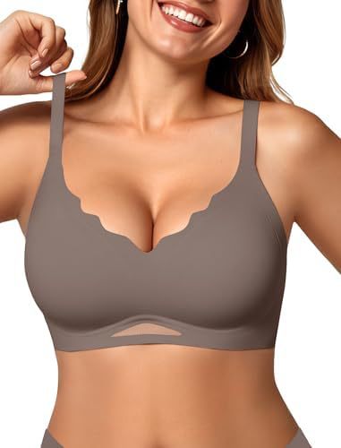 OEAK Women's Wireless Bras Scalloped Push-Up Bralettes No Underwire