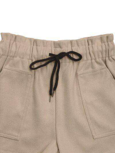 Perfee Frill Drawstring Shorts With Pockets For Women