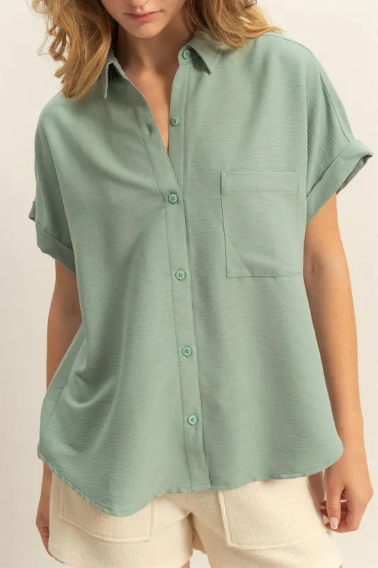 HYFVE Button Down Collared Neck Short Sleeve Shirt