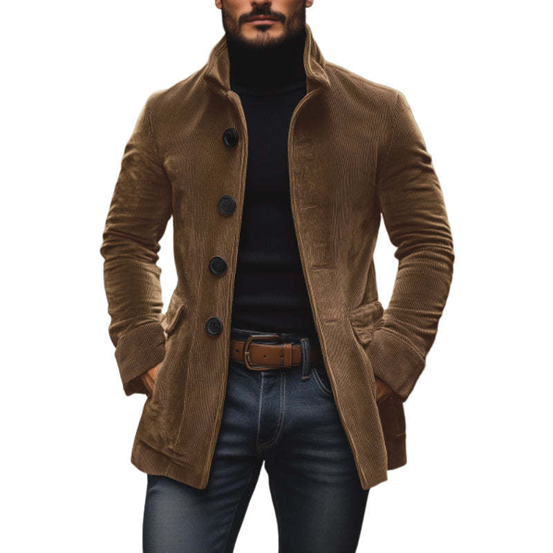Men's Jacket Winter Stand Collar Button-up Coat Casual Blazer Outerwear Clothing