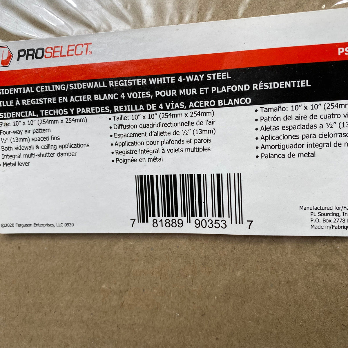 PROSELECT Wall/Ceiling Register W/ Mounting Holes 10"x10" White PS4WW1010100