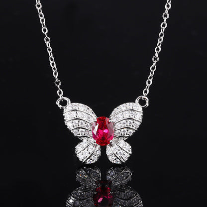 Fashionable Butterfly Ruby Earrings Necklace And Ring