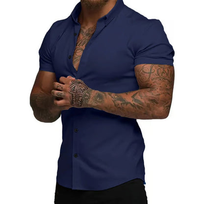 Solid-color Shirt Thin Short-sleeve Shirt For Men