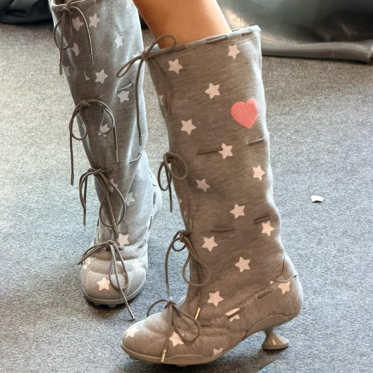 Printed Strap Knee-length Elastic Thigh-high Boots For Women