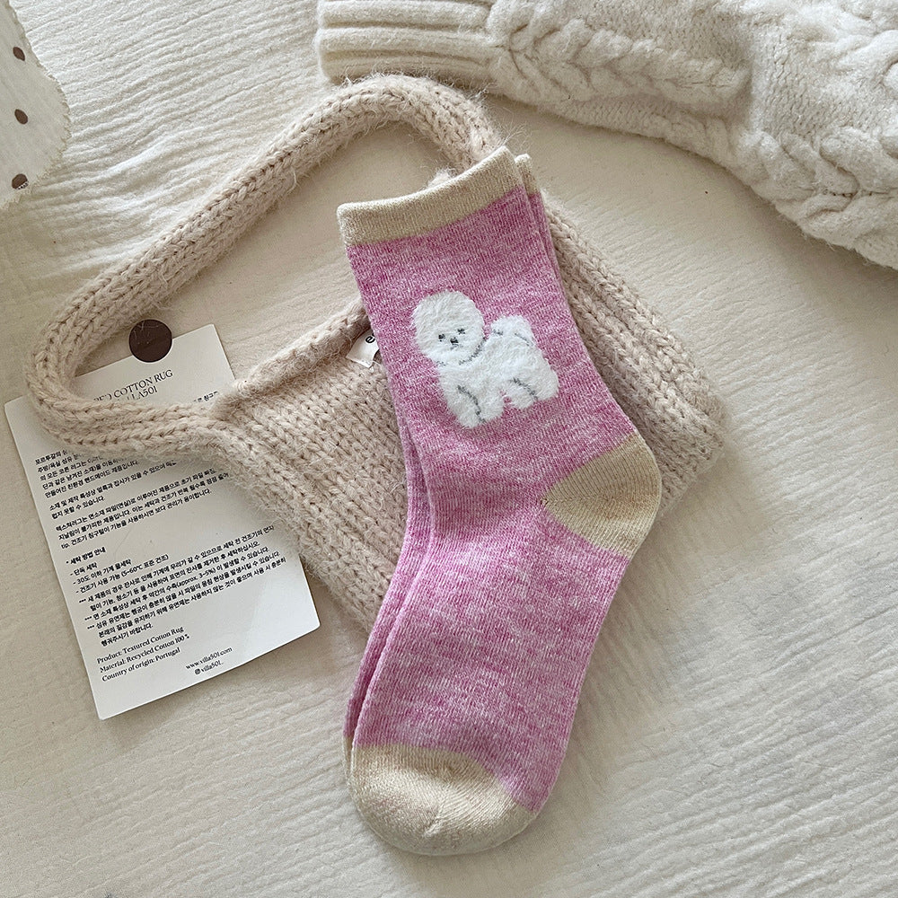 Thickened Contrast Color Mid-calf Wool Socks