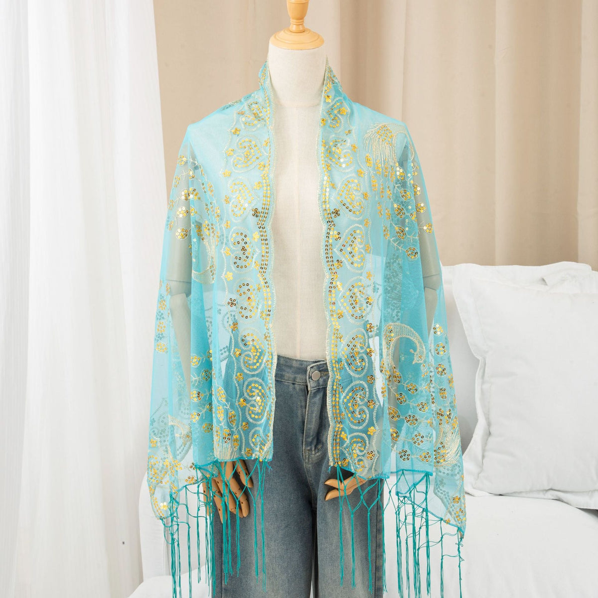 Evening Gown Paired With A Tassel Scarf