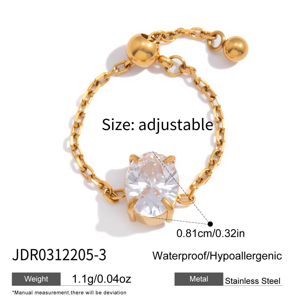 Adjustable Geometric Zircon Stainless Steel Ring