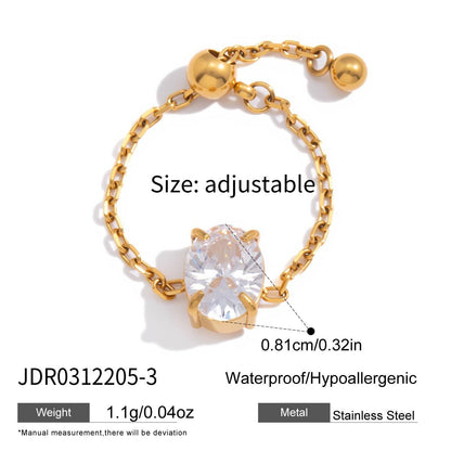 Adjustable Geometric Zircon Stainless Steel Ring
