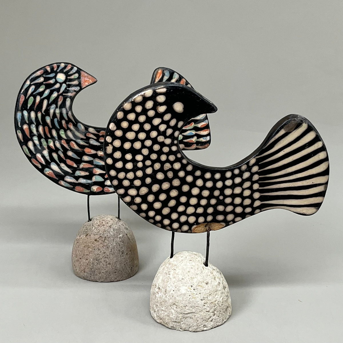 BLACK FOREST Set of 2 Clay Lenca Bird Desktop Decor