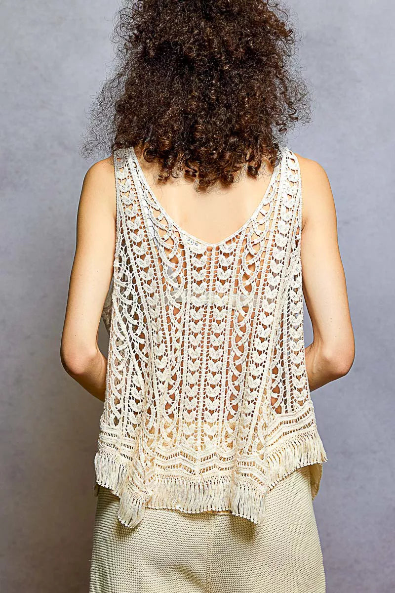 POL Crochet Fringe Hem Tank Top