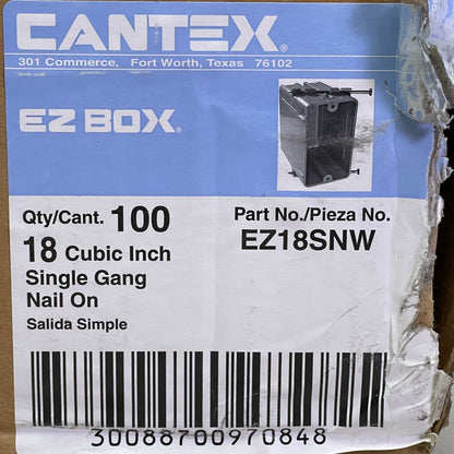 CANTEX (100 PACK) Switch/Outlet Box 18cu.in Grey EZ18SNW