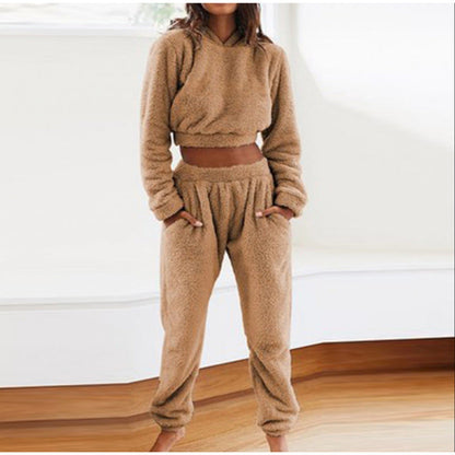 Women's Plush Hooded Casual Set