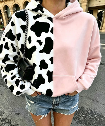 Women's Vintage Two Leopards Graphic Print Hoodie, Long Sleeve Drawstring Casual Pullover Sweatshirt With Kangaroo Pocket