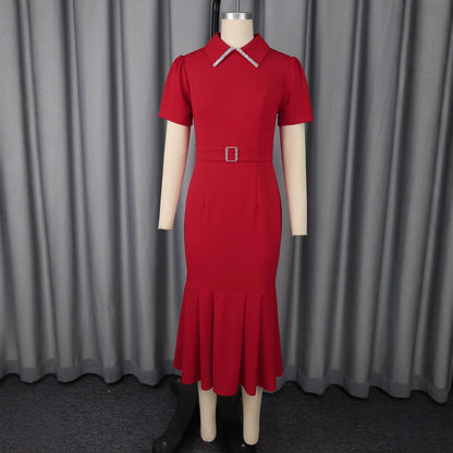European And American Elegant Fashion Style Lapel Short Sleeve Dress