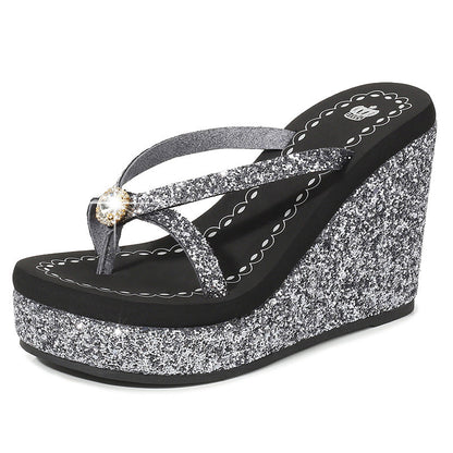 Rhinestone Platform Flip-Flops