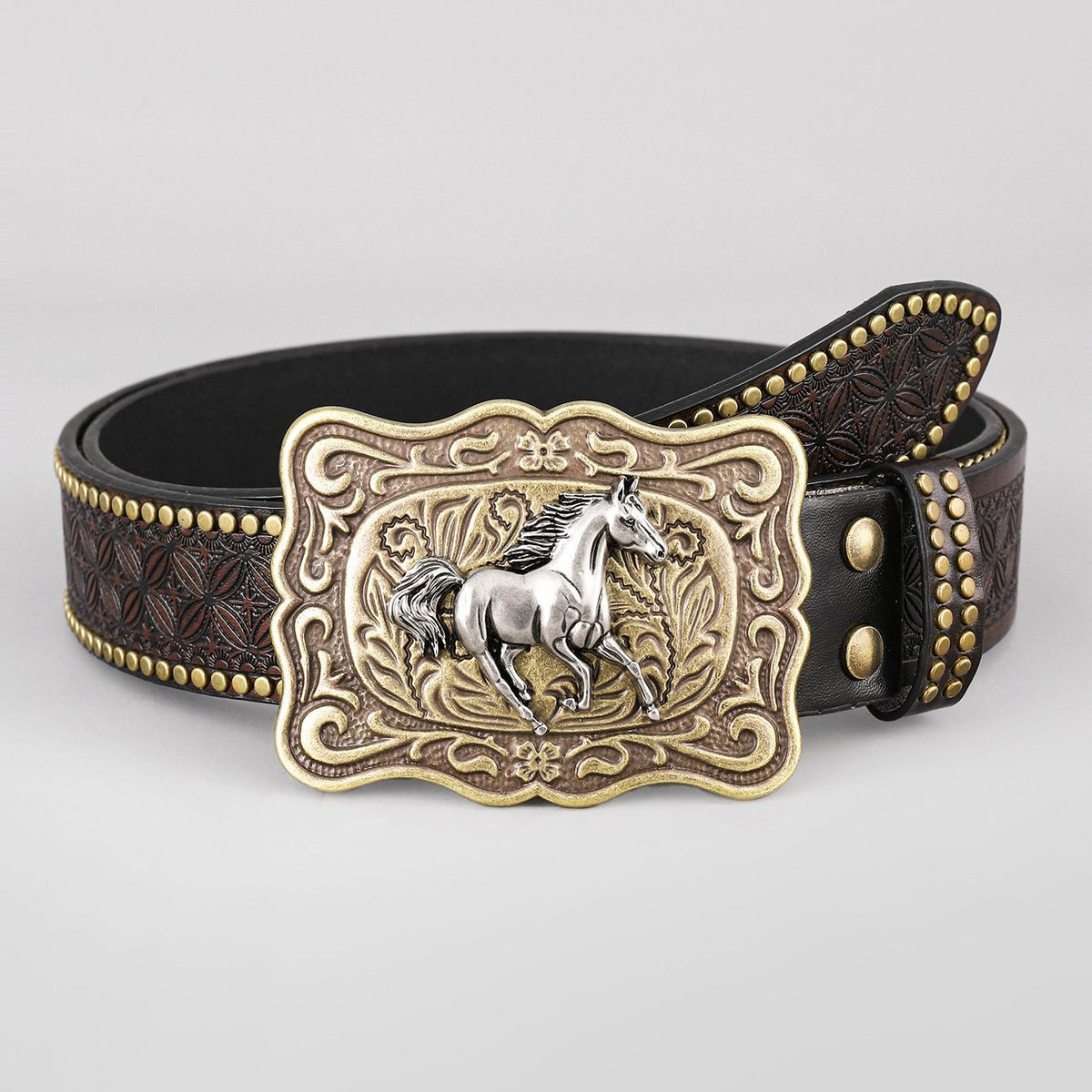 Western Cowboy Belt, Youth Punk Embossed Men's Studded Leather Belt, In-Stock Wholesale Ethnic Style Belt