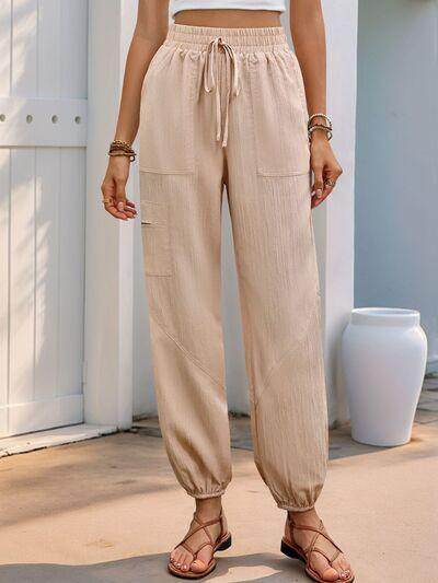 Perfee Elastic Waist Joggers with Pockets for Women