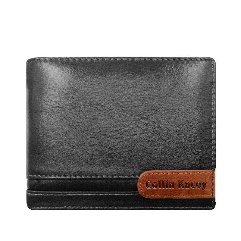 Men's Cowhide Bag Fashion Short Wallet Multi-card Wallet