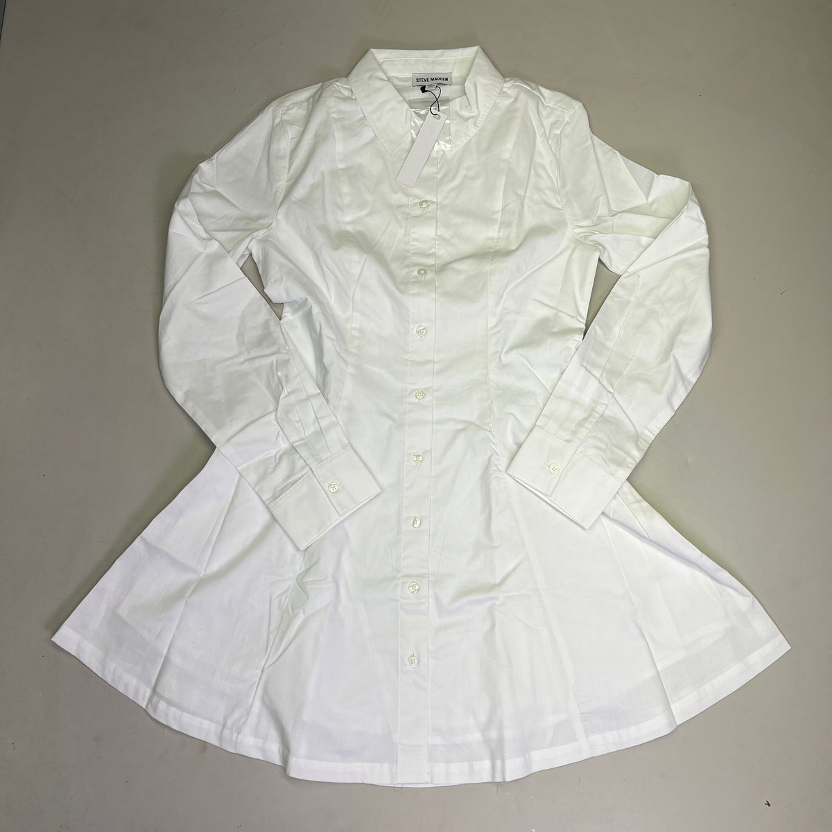 STEVE MADDEN Fit & Flare Shirt Dress Long Sleeve Button Cuff Women's Sz S Cloud