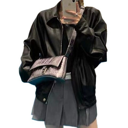 American-style Vintage Leather Jacket Women's Short